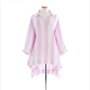 PINE CONE HILL Annie Linen Pink Striped Tunic Womens Sz S/M Small Medium